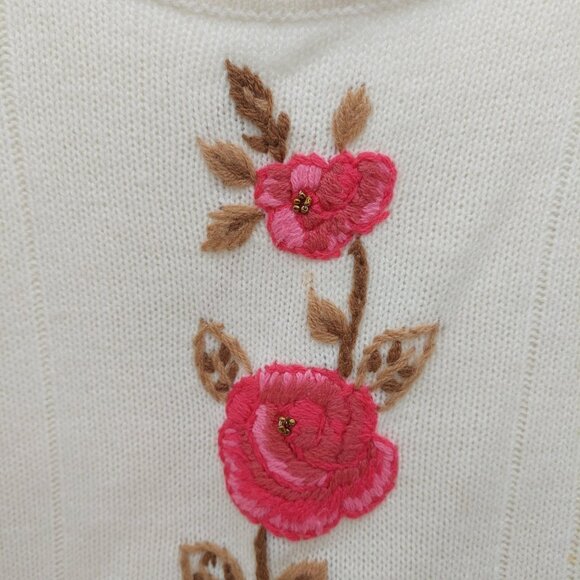 Adrian Delafield Sweater Size Large Cream Floral Embroidered - Picture 10 of 10